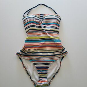 Pink Envelope One Piece Swimsuit Striped Multicolor  Swimsuit Size XL
